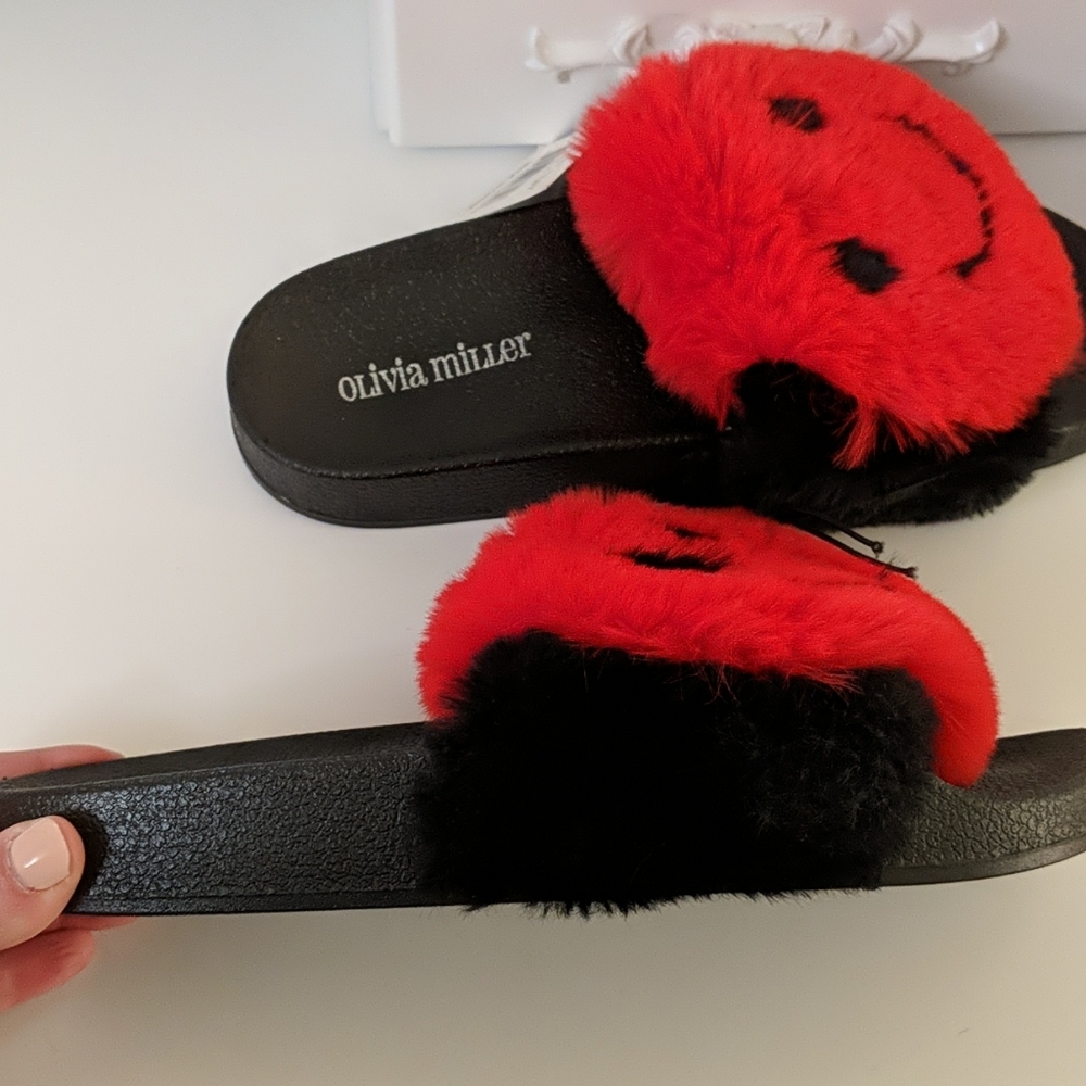 NWT Olivia Miller Fur Slides Rave Sandal Y2K 2000 - Picture 2 of 3